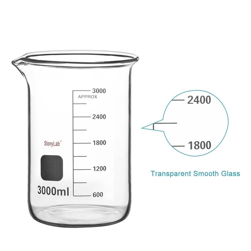 stonylab كوب زجاجي 1 عبوة زجاج بوروسيليكات متدرج شكل منخفض كوب غريفين مع فوهة صب، 3000 مل - Image 4
